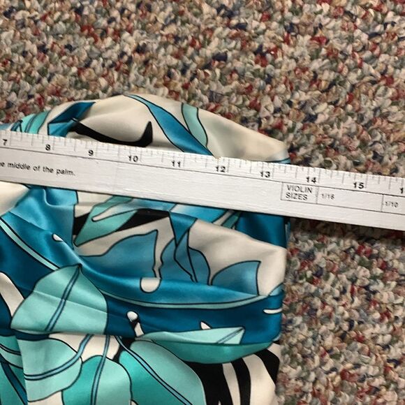 Cache Turquoise Off White Silk Tropical Leaf Pattern Strapless Mini Dress Size 2 - Picture 11 of 13